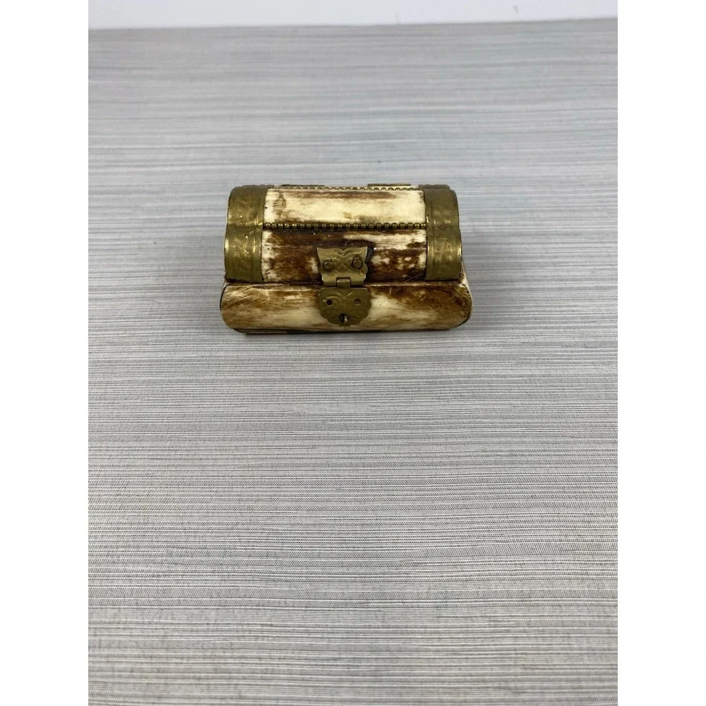 Camel Bone Trinket Box Jewelry Box With Brass Vintage Handmade Piece Lined 3